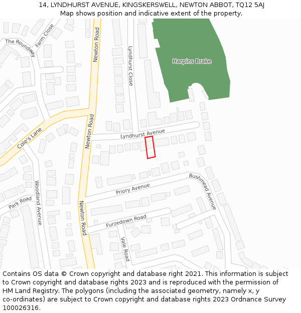 14, LYNDHURST AVENUE, KINGSKERSWELL, NEWTON ABBOT, TQ12 5AJ: Location map and indicative extent of plot