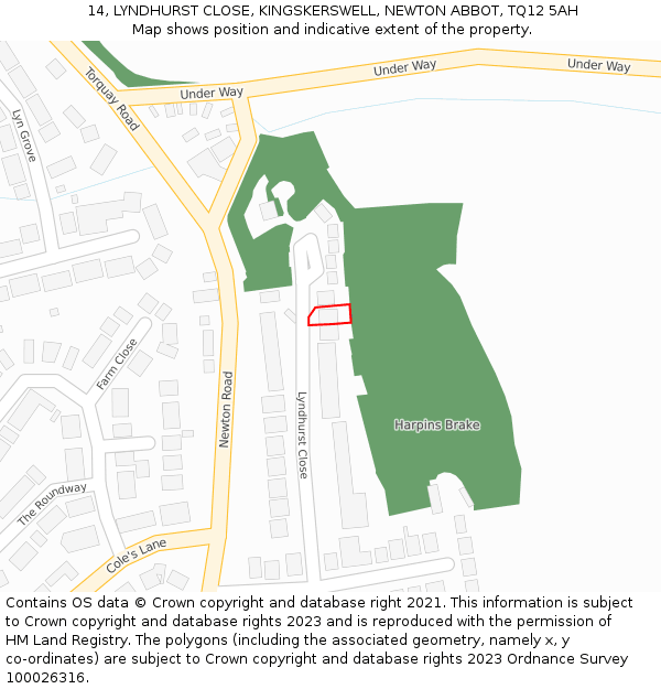 14, LYNDHURST CLOSE, KINGSKERSWELL, NEWTON ABBOT, TQ12 5AH: Location map and indicative extent of plot