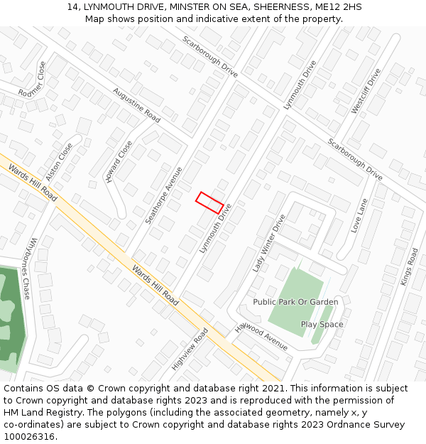 14, LYNMOUTH DRIVE, MINSTER ON SEA, SHEERNESS, ME12 2HS: Location map and indicative extent of plot