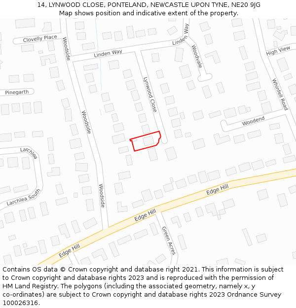 14, LYNWOOD CLOSE, PONTELAND, NEWCASTLE UPON TYNE, NE20 9JG: Location map and indicative extent of plot