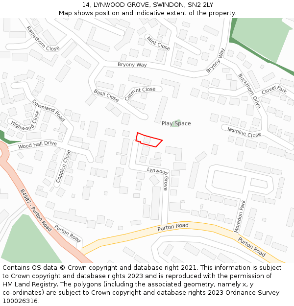 14, LYNWOOD GROVE, SWINDON, SN2 2LY: Location map and indicative extent of plot