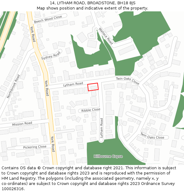 14, LYTHAM ROAD, BROADSTONE, BH18 8JS: Location map and indicative extent of plot