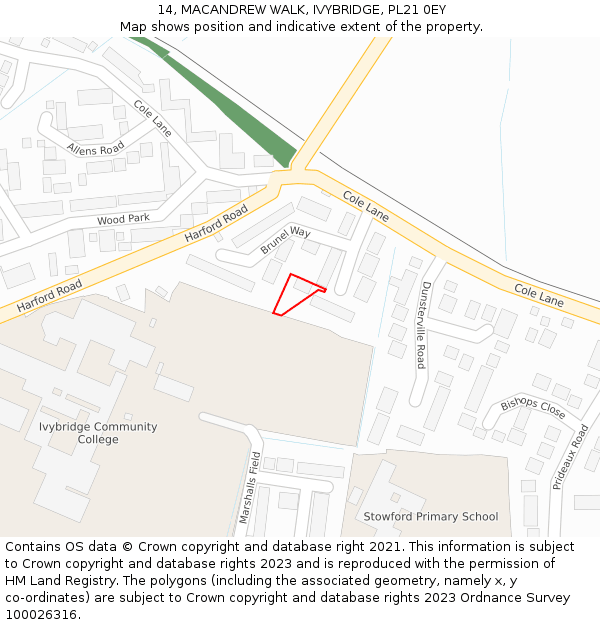 14, MACANDREW WALK, IVYBRIDGE, PL21 0EY: Location map and indicative extent of plot