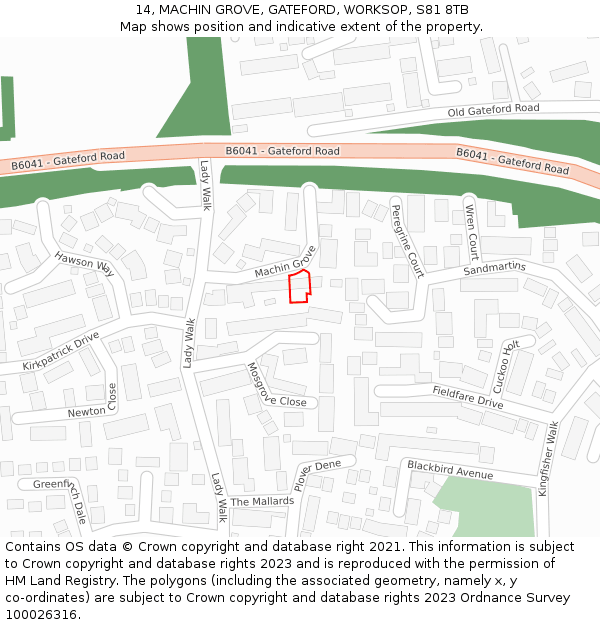 14, MACHIN GROVE, GATEFORD, WORKSOP, S81 8TB: Location map and indicative extent of plot