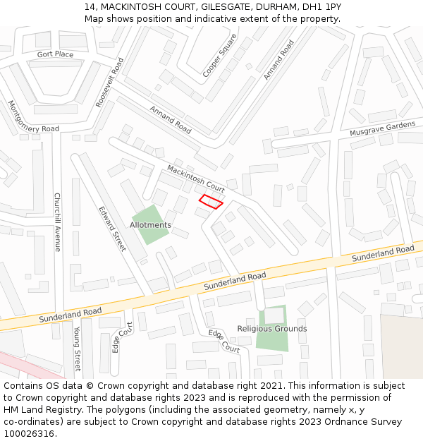 14, MACKINTOSH COURT, GILESGATE, DURHAM, DH1 1PY: Location map and indicative extent of plot