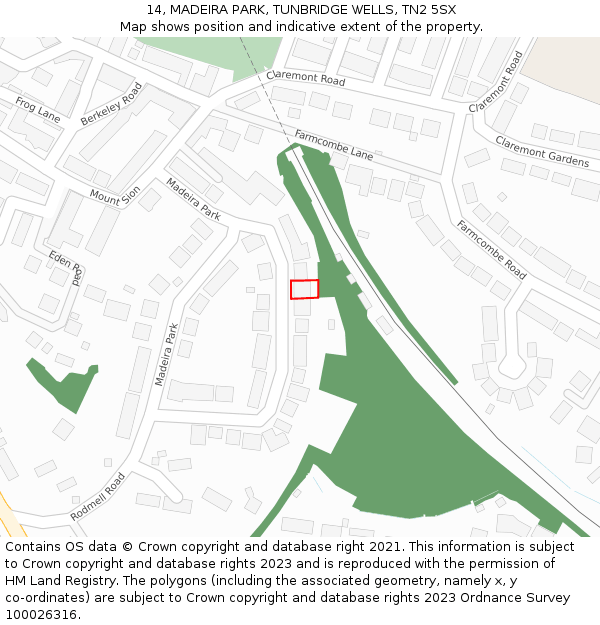 14, MADEIRA PARK, TUNBRIDGE WELLS, TN2 5SX: Location map and indicative extent of plot