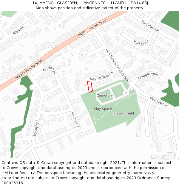 14, MAENOL GLASFRYN, LLANGENNECH, LLANELLI, SA14 8SJ: Location map and indicative extent of plot