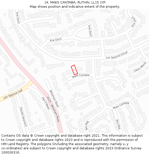 14, MAES CANTABA, RUTHIN, LL15 1YP: Location map and indicative extent of plot