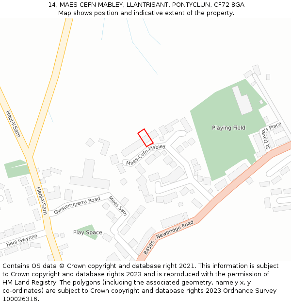 14, MAES CEFN MABLEY, LLANTRISANT, PONTYCLUN, CF72 8GA: Location map and indicative extent of plot