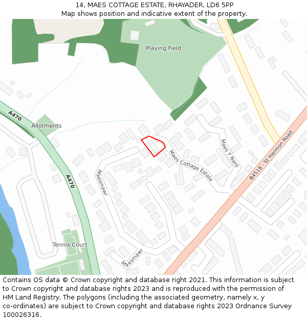 14, MAES COTTAGE ESTATE, RHAYADER, LD6 5PP: Location map and indicative extent of plot