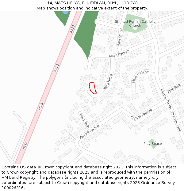 14, MAES HELYG, RHUDDLAN, RHYL, LL18 2YG: Location map and indicative extent of plot