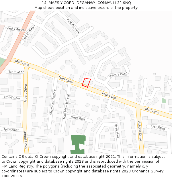 14, MAES Y COED, DEGANWY, CONWY, LL31 9NQ: Location map and indicative extent of plot