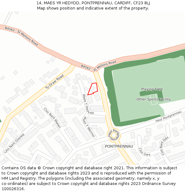 14, MAES YR HEDYDD, PONTPRENNAU, CARDIFF, CF23 8LJ: Location map and indicative extent of plot