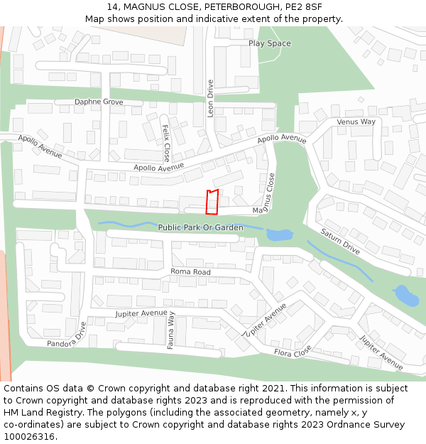 14, MAGNUS CLOSE, PETERBOROUGH, PE2 8SF: Location map and indicative extent of plot