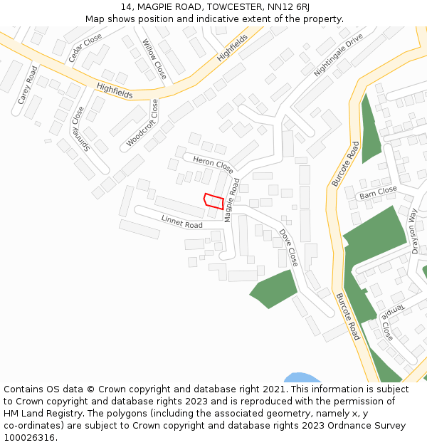 14, MAGPIE ROAD, TOWCESTER, NN12 6RJ: Location map and indicative extent of plot