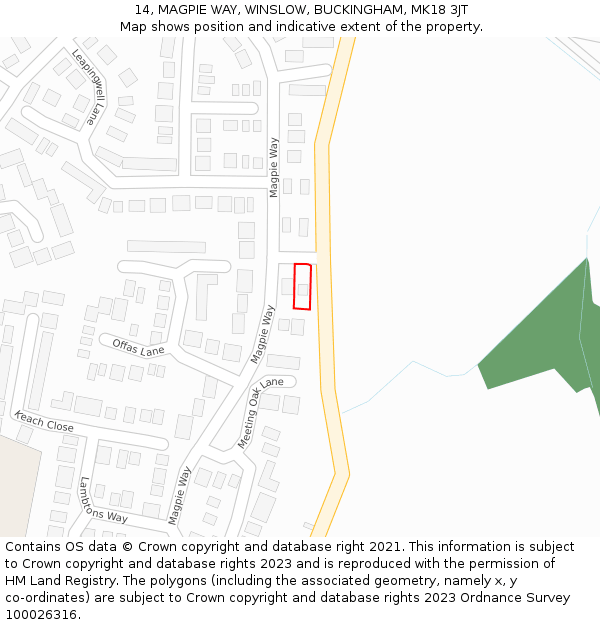 14, MAGPIE WAY, WINSLOW, BUCKINGHAM, MK18 3JT: Location map and indicative extent of plot