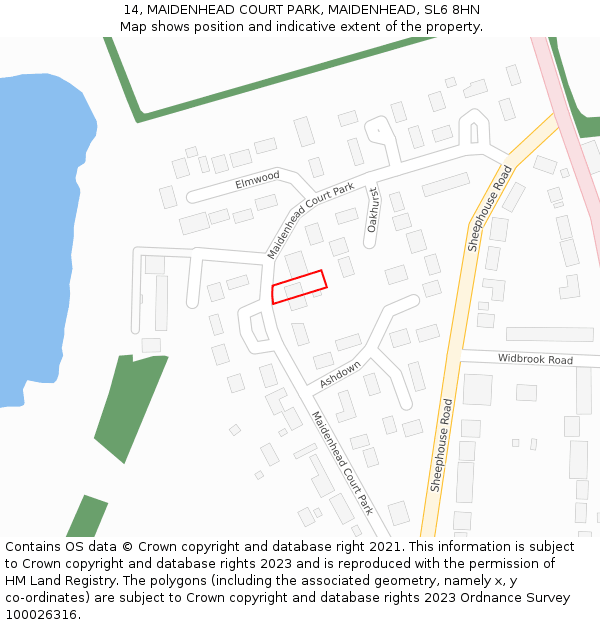 14, MAIDENHEAD COURT PARK, MAIDENHEAD, SL6 8HN: Location map and indicative extent of plot