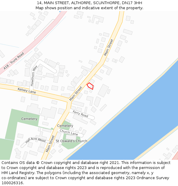 14, MAIN STREET, ALTHORPE, SCUNTHORPE, DN17 3HH: Location map and indicative extent of plot