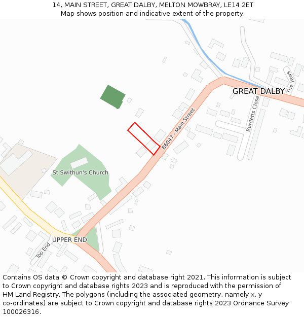14, MAIN STREET, GREAT DALBY, MELTON MOWBRAY, LE14 2ET: Location map and indicative extent of plot