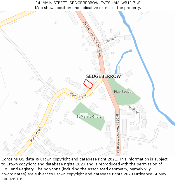 14, MAIN STREET, SEDGEBERROW, EVESHAM, WR11 7UF: Location map and indicative extent of plot