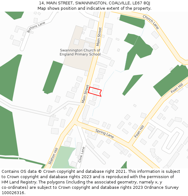 14, MAIN STREET, SWANNINGTON, COALVILLE, LE67 8QJ: Location map and indicative extent of plot