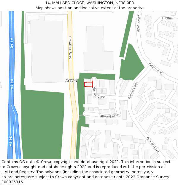 14, MALLARD CLOSE, WASHINGTON, NE38 0ER: Location map and indicative extent of plot