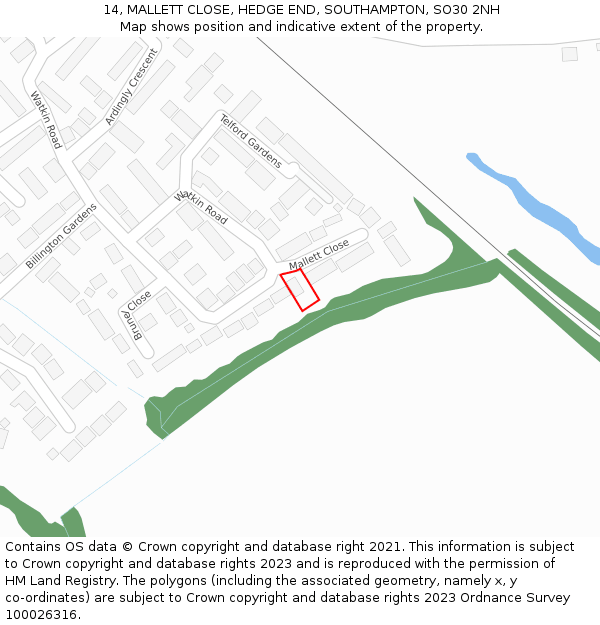 14, MALLETT CLOSE, HEDGE END, SOUTHAMPTON, SO30 2NH: Location map and indicative extent of plot