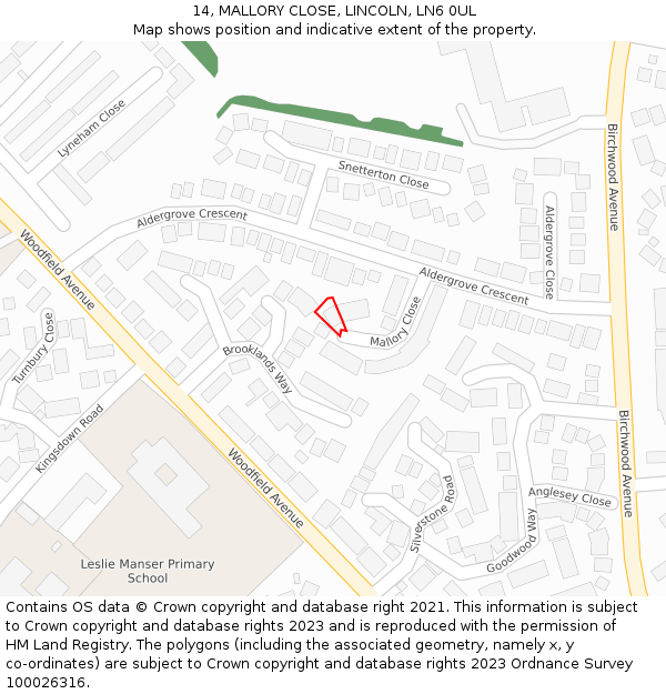 14, MALLORY CLOSE, LINCOLN, LN6 0UL: Location map and indicative extent of plot