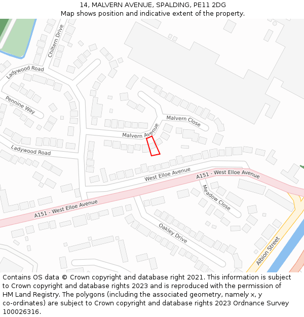 14, MALVERN AVENUE, SPALDING, PE11 2DG: Location map and indicative extent of plot