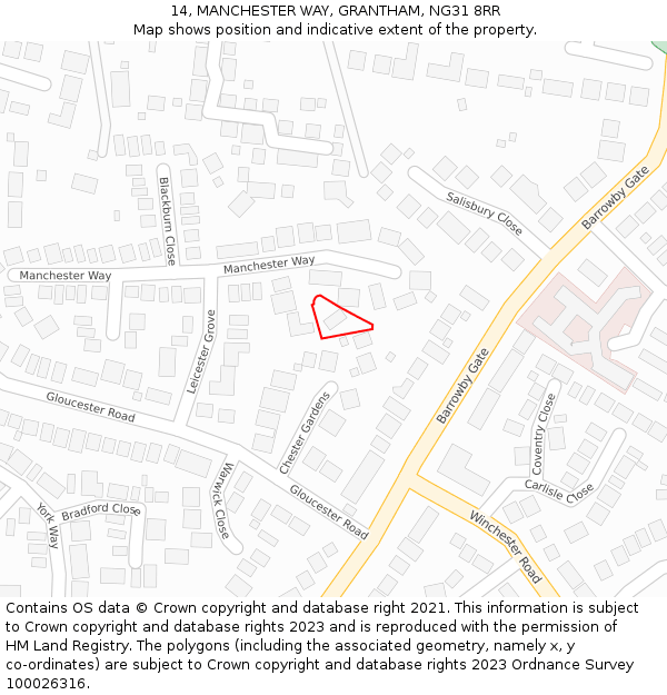 14, MANCHESTER WAY, GRANTHAM, NG31 8RR: Location map and indicative extent of plot