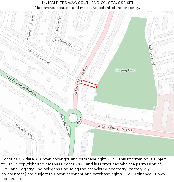 14, MANNERS WAY, SOUTHEND-ON-SEA, SS2 6PT: Location map and indicative extent of plot