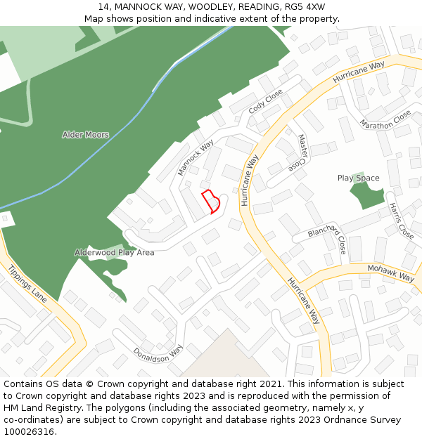 14, MANNOCK WAY, WOODLEY, READING, RG5 4XW: Location map and indicative extent of plot