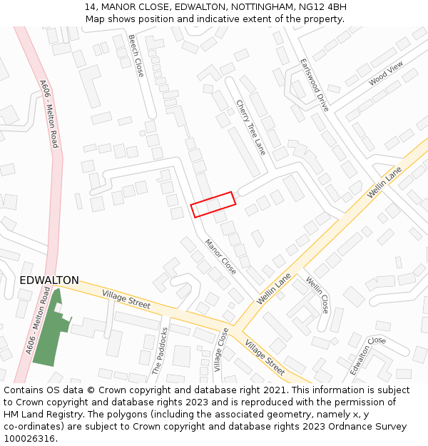 14, MANOR CLOSE, EDWALTON, NOTTINGHAM, NG12 4BH: Location map and indicative extent of plot