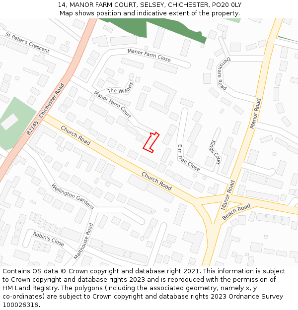 14, MANOR FARM COURT, SELSEY, CHICHESTER, PO20 0LY: Location map and indicative extent of plot