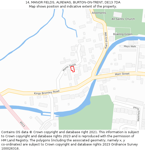 14, MANOR FIELDS, ALREWAS, BURTON-ON-TRENT, DE13 7DA: Location map and indicative extent of plot