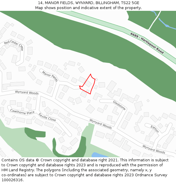 14, MANOR FIELDS, WYNYARD, BILLINGHAM, TS22 5GE: Location map and indicative extent of plot