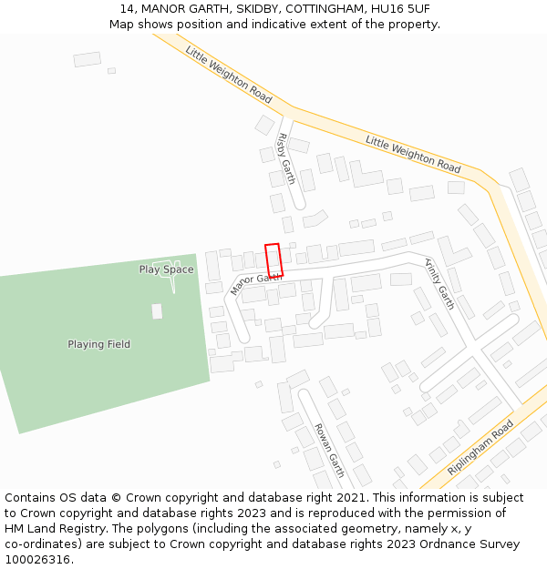 14, MANOR GARTH, SKIDBY, COTTINGHAM, HU16 5UF: Location map and indicative extent of plot