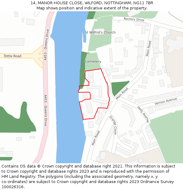 14, MANOR HOUSE CLOSE, WILFORD, NOTTINGHAM, NG11 7BR: Location map and indicative extent of plot