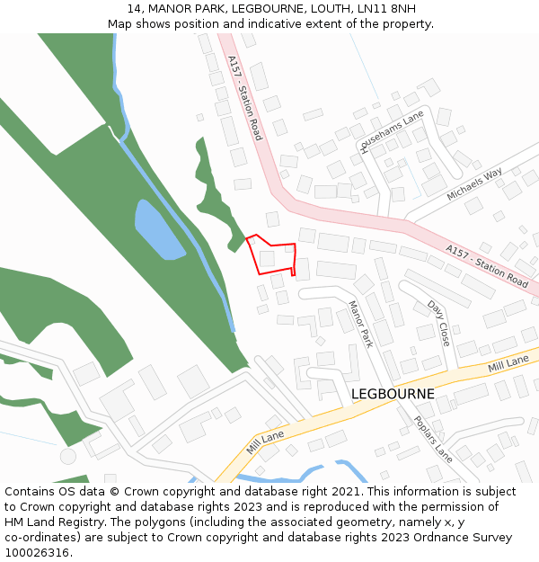 14, MANOR PARK, LEGBOURNE, LOUTH, LN11 8NH: Location map and indicative extent of plot