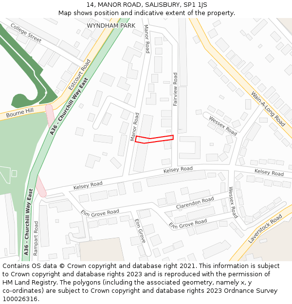 14, MANOR ROAD, SALISBURY, SP1 1JS: Location map and indicative extent of plot