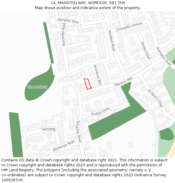 14, MANSTON WAY, WORKSOP, S81 7NX: Location map and indicative extent of plot