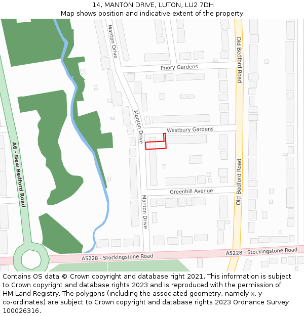 14, MANTON DRIVE, LUTON, LU2 7DH: Location map and indicative extent of plot