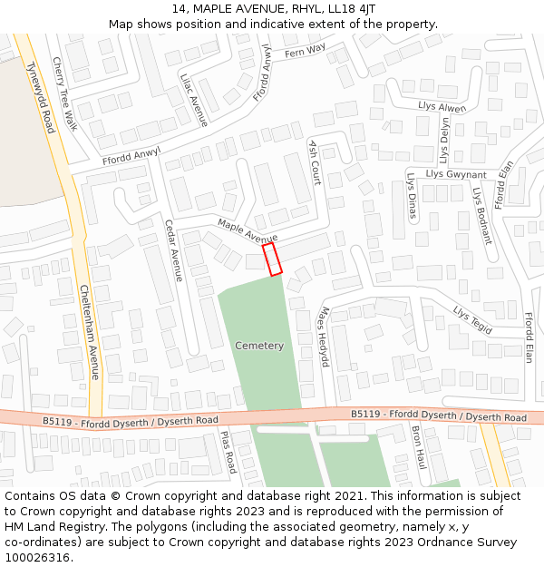 14, MAPLE AVENUE, RHYL, LL18 4JT: Location map and indicative extent of plot