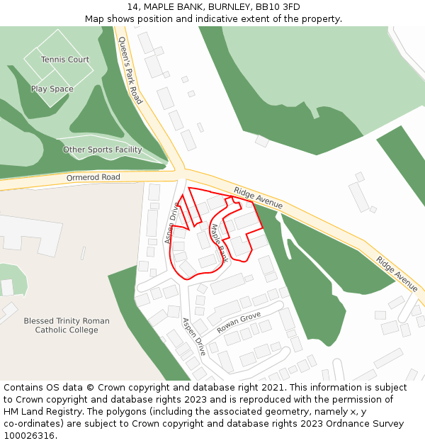 14, MAPLE BANK, BURNLEY, BB10 3FD: Location map and indicative extent of plot