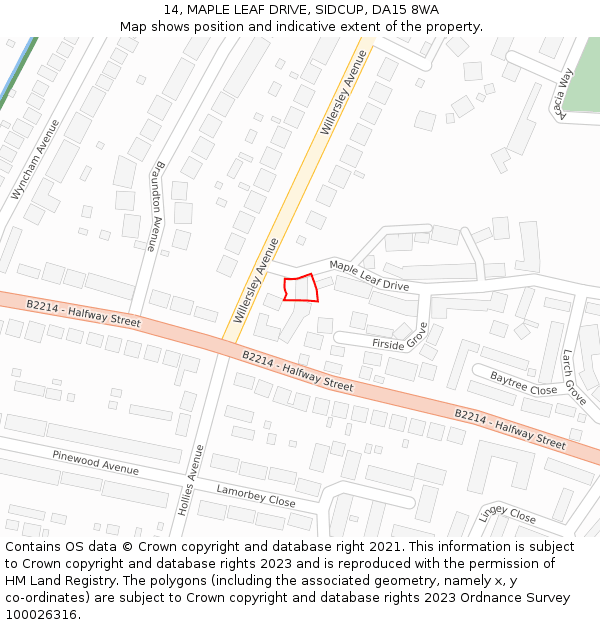 14, MAPLE LEAF DRIVE, SIDCUP, DA15 8WA: Location map and indicative extent of plot