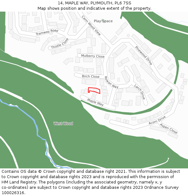 14, MAPLE WAY, PLYMOUTH, PL6 7SS: Location map and indicative extent of plot