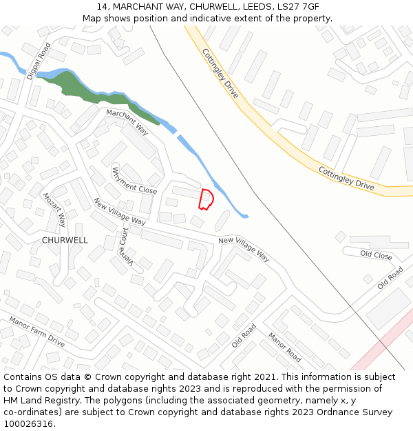 14, MARCHANT WAY, CHURWELL, LEEDS, LS27 7GF: Location map and indicative extent of plot