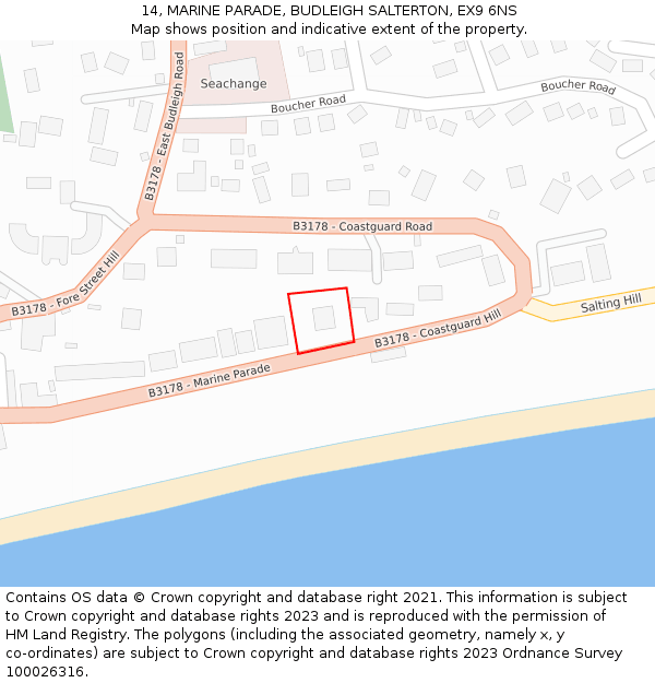 14, MARINE PARADE, BUDLEIGH SALTERTON, EX9 6NS: Location map and indicative extent of plot