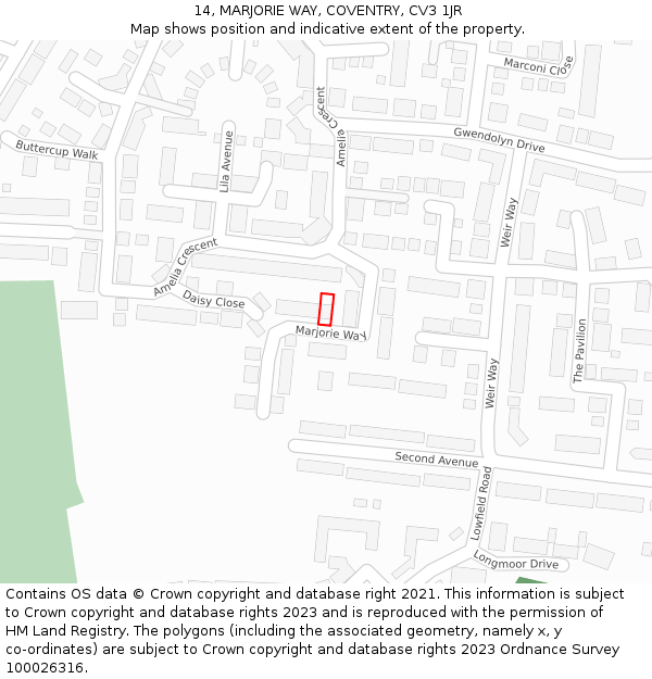 14, MARJORIE WAY, COVENTRY, CV3 1JR: Location map and indicative extent of plot