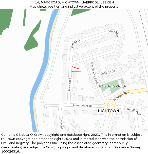 14, MARK ROAD, HIGHTOWN, LIVERPOOL, L38 0BH: Location map and indicative extent of plot